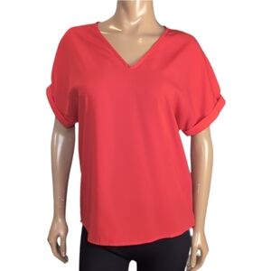 3/$20 Japna Short Sleeve Blouse Womens Small Red Oversized Relaxed Vneck Top
